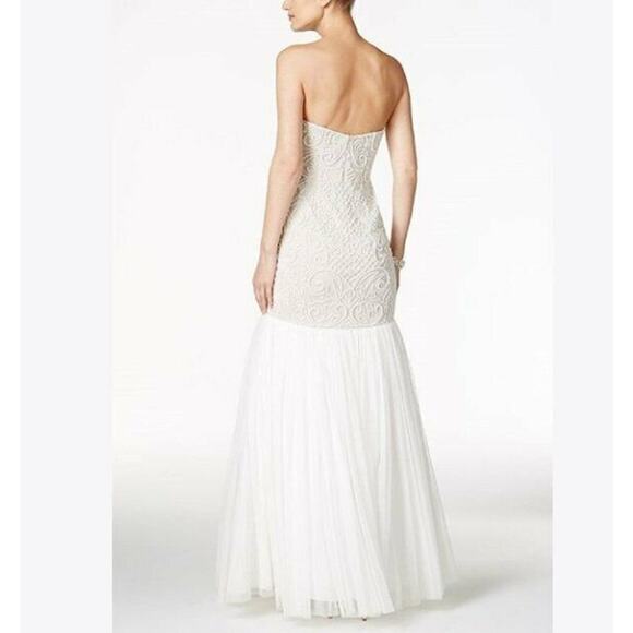 $449 Adrianna Papell Ivory Pearl Beaded Strapless Wedding Prom Dress 6 NEW - Picture 2 of 11
